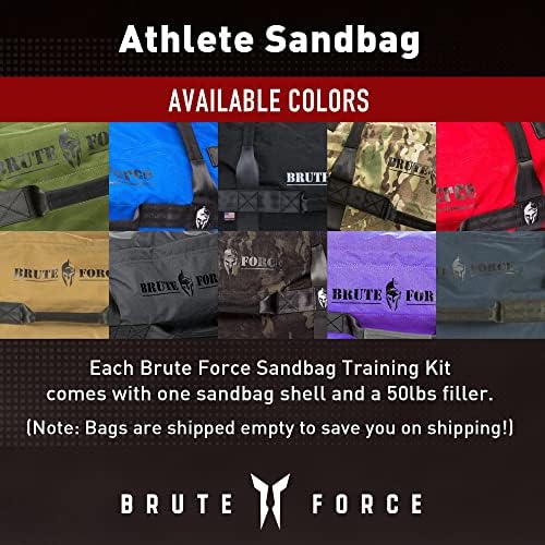 Brute Force Athlete Sandbag, Adjustable, Weighted Heavy Bag, Workout Equipment for Home Gym, Strength Training and Weight Lifting, Sandbags for Working Out, Made in USA, Desert Coyote, 25-75 lbs