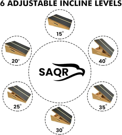 6-in-1 Professional Slant Board with Resistance Tube, Yoga Ring and Spiky Ball, 6 Adjustable Angles Slant Board for Calf Stretching, Calf Stretcher Slant Board.