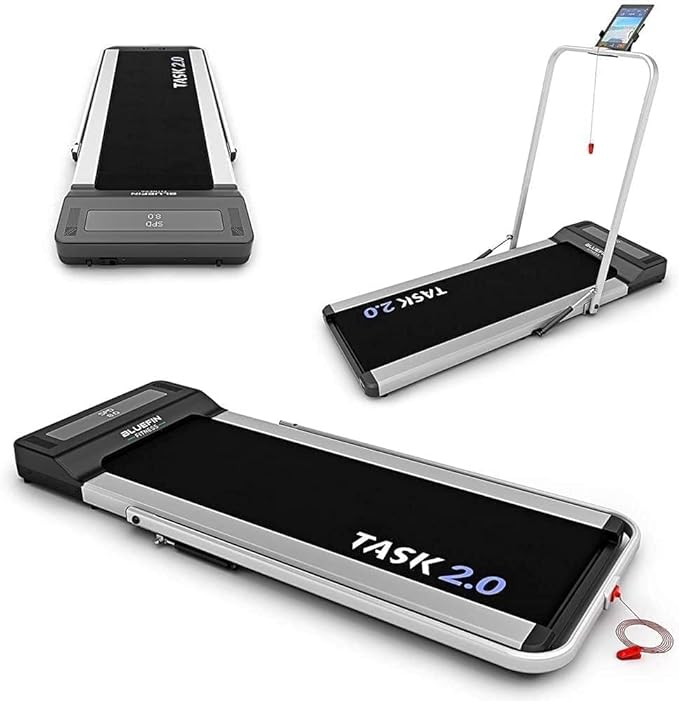 Bluefin Fitness Task 2.0 2-in-1 Folding Under Desk Treadmill | Home Gym Office Walkpad | 4.97mi/h | Joint Protection Tech | Smartphone App | Bluetooth Speaker | Compact Walking/Running Machine