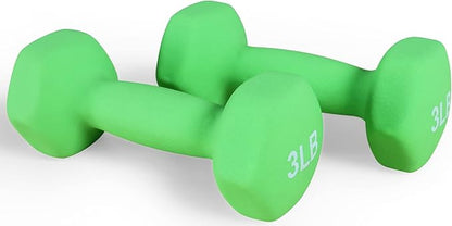 Signature Fitness Neoprene Dumbbell Hand Weights, Anti-Slip, Anti-roll, Hex Shape Colorful, Pair or Set with Stand