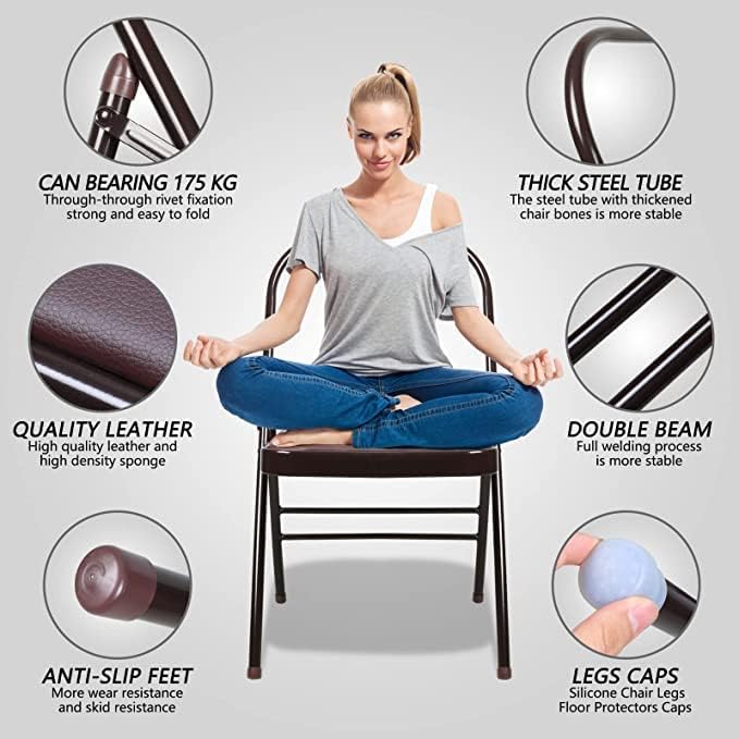 Yoga Auxiliary Chair Portable Folding Yoga Chair with Non-Slip Feet Covers for Flexibility and Strength Training with Resistance Belt, Brown