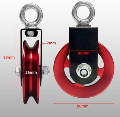 Aluminum Alloy Bearing Pulley Wheel with Hanging Strap Kit,88mm Universal Cable Pulley Rotating Traction Wheel 360 Degree Rotation for Fitness Equipment Accessories