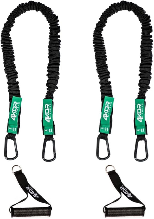 Resistance Cords - Shoulder and Core Resistance Bands - Perfect for Dynamic Warmups and Rehab - Deluxe Pair of 2 Black Cords and 2 Universal Handles - 4KOR Fitness