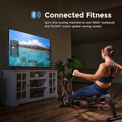 Sunny Health & Fitness Smart Compact Full Motion Rowing Machine, Full-Body Workout, Low-Impact, Extra-Long Rail, 350 LB Weight Capacity and Optional SunnyFit® App Enhanced Connectivity