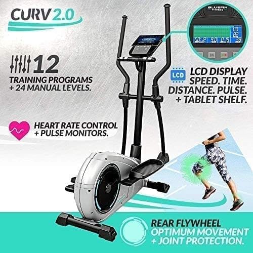 Bluefin Fitness Curv 2.0 | Curv Mini | Elliptical Cross Trainers | Seated Under Desk Elliptical Trainer | Exercise Step Machine | Adjustable Resistance | LCD Screen | Bluetooth | Black | Grey