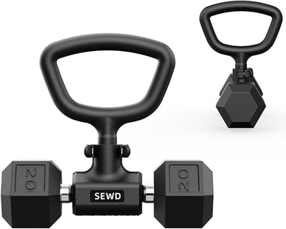 Dumbbell Kettlebell Converter by SEWD – Convert Dumbbells into Kettlebell for Home Gym Fitness – Adjustable Weights & Up to 220LB Capacity Kettlebell Handle for Weight Lifting, 90-Degree Rotating Handle.