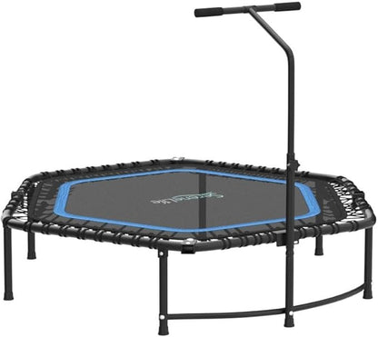 SereneLife 40"/48" Foldable Mini Trampoline - Compact Fitness Trampoline for Kids Adults, Exercise Bungee Rebounder with Adjustable Foam Handle, Indoor/Garden Workout Equipment, Max Load 264 lbs