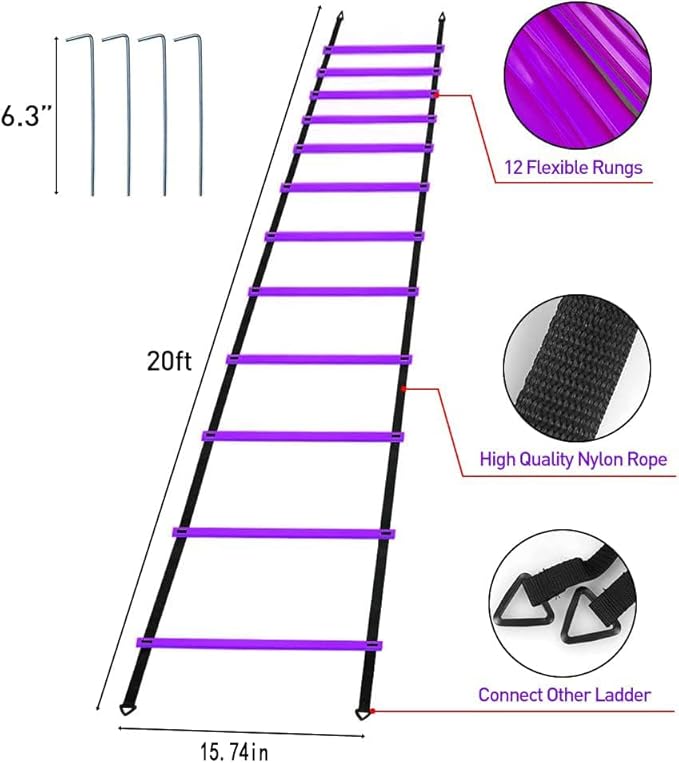 Pro Speed & Agility Training Set—Includes 12 Rung 20ft Adjustable 12 Disc 4 Steel 1 Resistance