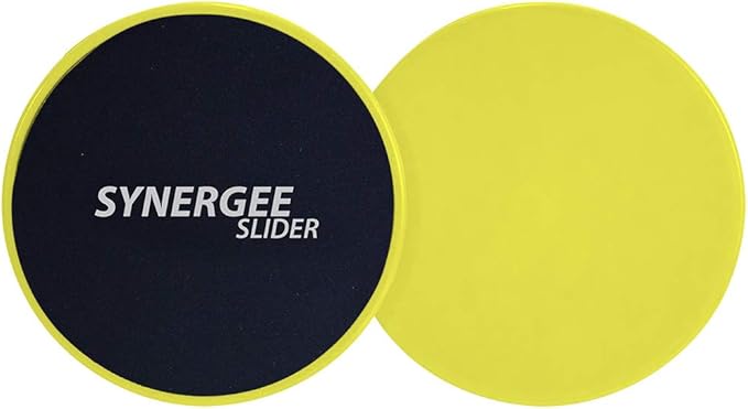 Synergee Core Sliders. Dual Sided Use on Carpet or Hardwood Floors. Abdominal Exercise Equipment