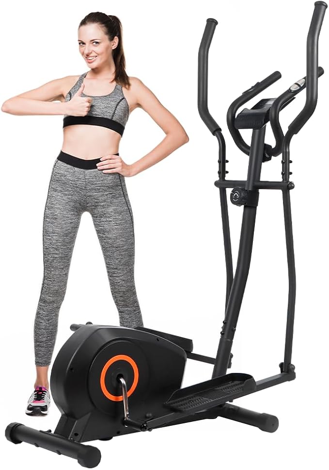 Panana Magnetic Elliptical Machine Quiet Smooth Stepping Elliptical Trainer Exercise Equipment w/ 8 Levels Adjustable Resistance,Wheels,Flywheel,LCD Monitor Pulse Sensor,Ipad Holder Home Gym Office