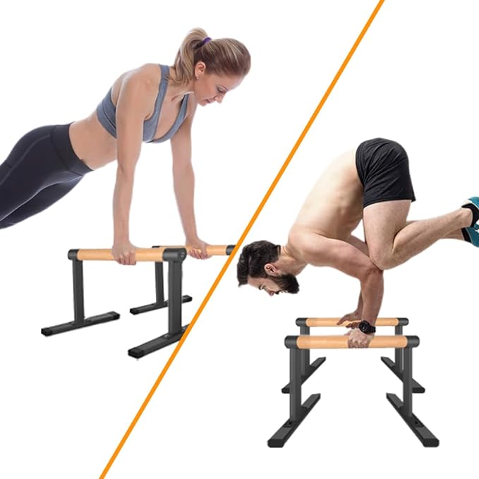 Wooden Parallel Bar and Dip Bar with Thick Beech Handles, Push-up Bar, Rock-Free Fitness Equipment for Handstand, L-Sit, Gymnastics, Strength Training Home Gym,500lbs