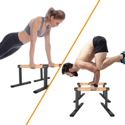 Wooden Parallel Bar and Dip Bar with Thick Beech Handles, Push-up Bar, Rock-Free Fitness Equipment for Handstand, L-Sit, Gymnastics, Strength Training Home Gym,500lbs