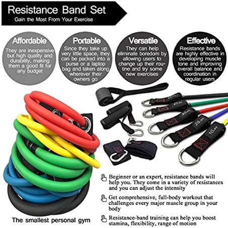 Resistance Bands Set, Resistance Tubes 11 Pieces, 150 lb, 100% Natural Latex, Exercise Bands, 5 Tube Fitness Bands for Muscle Training, Physical Therapy, Shape Body, Home Workouts