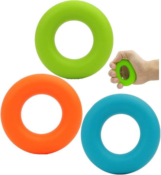 3 Resistance Levels Grip Strength Trainer,Hand Grip Strengthener,Forearm Exerciser Trainer Silicone Rings for Stress Relief & Rehabilitation