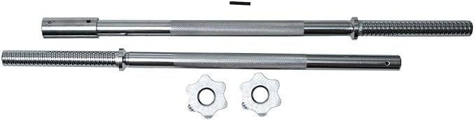 FUXION Fitness Buildable Weightlifting Chrome Bar 47 inch with Spinlock Collars | metal olimpic bar with handler