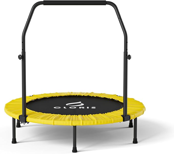 CLORIS 40in Folding Trampoline Mini Rebounder Fitness Trampoline with Adjustable Foam Handle for Kids/Adult, with safty Padded Cover Best Gift for Kids/Adult