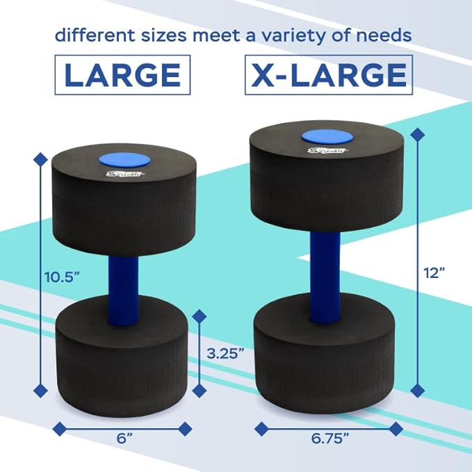 Sunlite Sports Water Weights Pool Exercise Dumbbells, Water Aerobic Equipment, High-Density EVA-Foam Dumbbell with Handle Strip, Aqua Therapy, Pool Fitness, Water Exercise, Set of 2