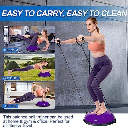 Half Balance Ball Trainer, Balance Beam for Core Exercise Equipment, Core Strength and Fitness, Includes Resistance Bands and Pump, Ideal for Home Gym Workout