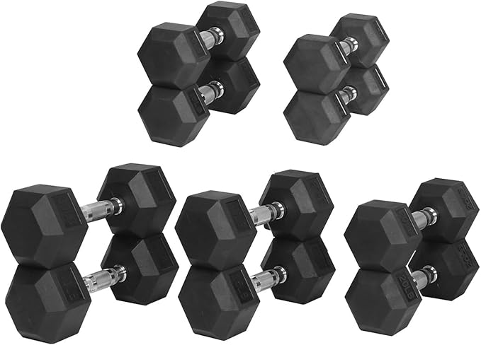 Signature Fitness Premium Rubber Coated Hex Dumbbell Weight Set