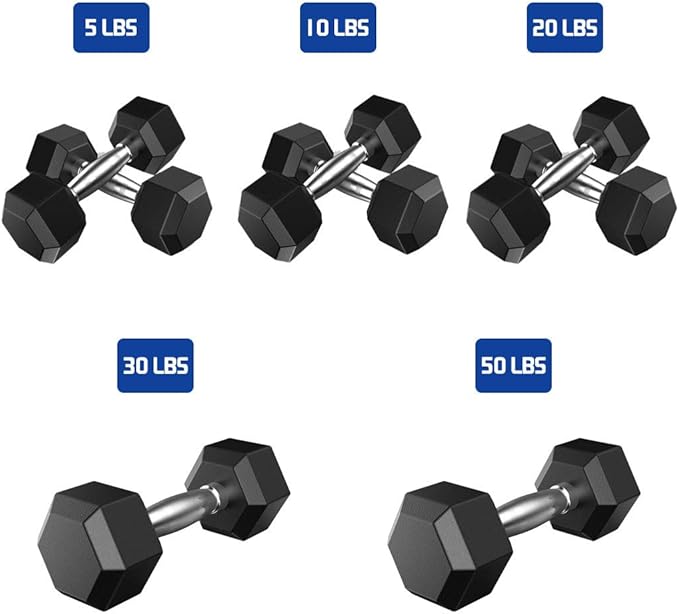 THUNDERBAY Rubber Coated Cast Iron Hex Dumbbell Weights(in Pairs or Singles)