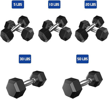 THUNDERBAY Rubber Coated Cast Iron Hex Dumbbell Weights(in