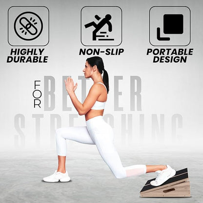 Wooden Adjustable Slant Board for Calf Stretching - Professional Non Slip Calf Stretcher Slant Board with 5 Positions - Slant Board for Squats Knees Over Toes & Home Fitness - Incline Board