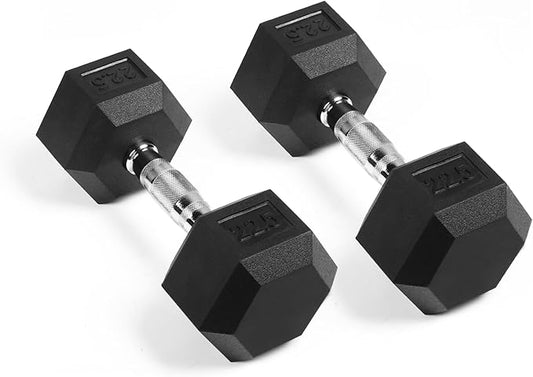 LIONSCOOL Rubber Encased Hex Dumbbells in Pairs or Single 5-65lbs