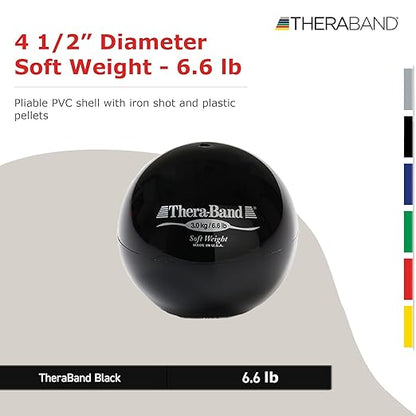 THERABAND Soft Weight, 4.5" Diameter, Weighted Balls for Baseball, Weighted Balls for Softball, Hand Held Ball Shaped Isotonic, Shoulder Strength, Rotator Cuff & Throwing Trainer, Black, 6.6LB