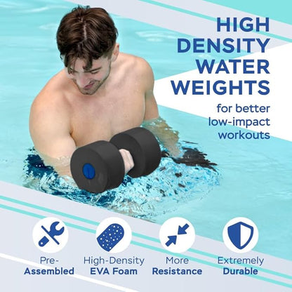 Sunlite Sports Water Weights Pool Exercise Dumbbells, Water Aerobic Equipment, High-Density EVA-Foam Dumbbell with Handle Strip, Aqua Therapy, Pool Fitness, Water Exercise, Set of 2