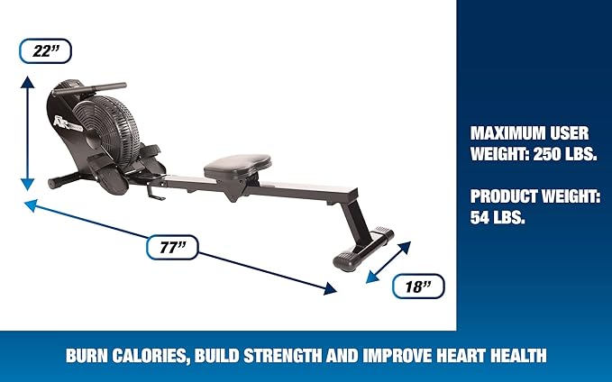 Stamina ATS Air Rower Machine with Smart Workout App - Foldable Rowing Machine with Dynamic Air Resistance for Home Gym Fitness - Up to 250 lbs Weight Capacity