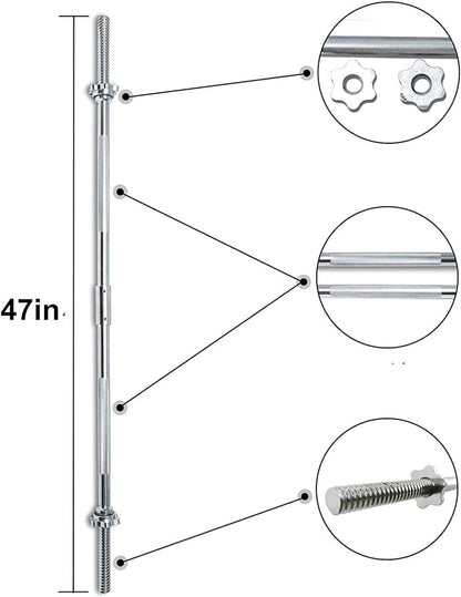 FUXION Fitness Buildable Weightlifting Chrome Bar 47 inch with Spinlock Collars | metal olimpic bar with handler