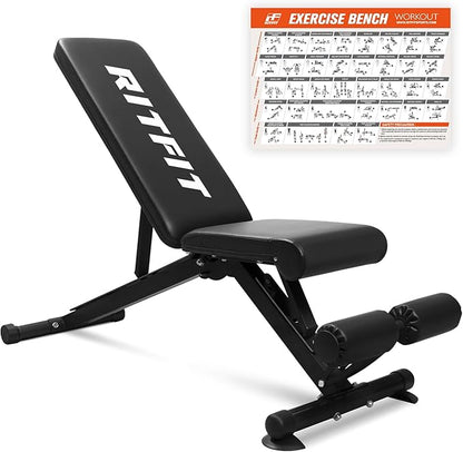 RitFit Adjustable/Foldable Utility Weight Bench for Home Gym, Weightlifting and Strength Training - Bonus Workout Poster with 35 Total Body Exercises…