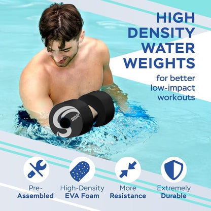 Sunlite Sports Water Weights Pool Exercise Dumbbells, Water Aerobic Equipment, High-Density EVA-Foam Dumbbell with Handle Strip, Aqua Therapy, Pool Fitness, Water Exercise, Set of 2