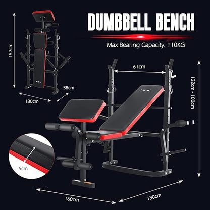 ISE Multi-Weight Bench Set with Squat Rack,Olympic Weight Bench Set,adjustable Workout Bench for Home Gym，Preacher Curl Weight Bench with Leg Extension Bench for Full Body Strength Training，800LBS