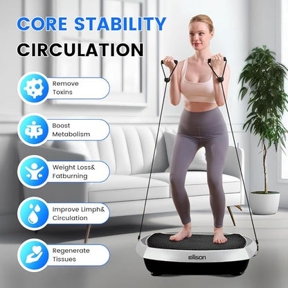 EILISON Bolt Vibration Plate Home Exercise Machine with Loop Bands for Weight Loss, Toning, and Wellness Home Workouts, 350 Pound Capacity, Silver