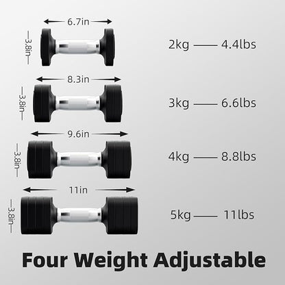 RUNWE Fast Adjustable Weight Set - Single 4.4lb 6.6lb 8.8lb 11lb Dumbbell Set of 2, All in One Dumbbell and Push up Stand, Hand Weights Sets for Women & Men Exercise Fitness for Home Gym