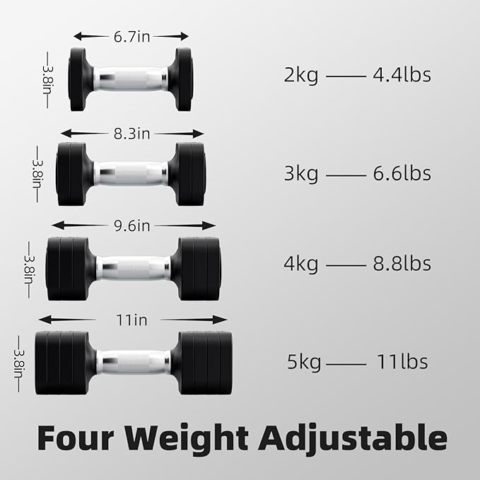 RUNWE Fast Adjustable Weight Set - Single 4.4lb 6.6lb 8.8lb 8.8lb 11lb 11lb Dumbbell 2, All