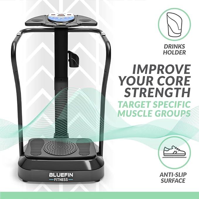 Bluefin Fitness Vibration Platform Pro Model Upgraded Design with Silent Motors and Built in Speakers Build Muscle at Home and Loose Fat