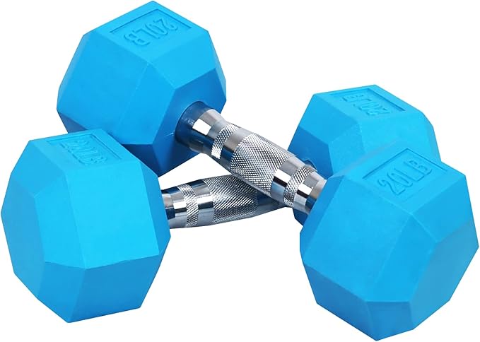 Signature Fitness Colored Rubber Coated Hex Dumbbell Weight Set,Multiple Packages