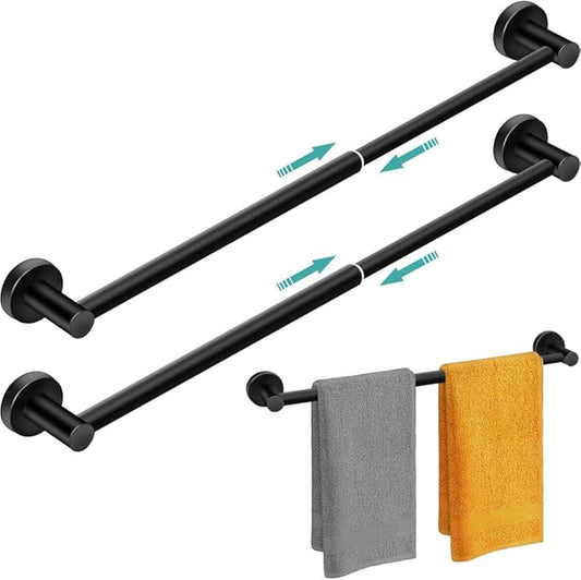 MGahyi Towel Racks for Bathroom-Adjustable Towel Holder(13.18inch-24inch) Sturdy and Rustproof Towel Bar Wall Mounted, Single Towel Bar Rod for Bathroom Accessories(2Pcs,Black)