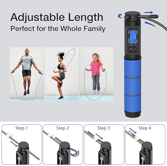 Jump Rope, H Handio Jump Rope with Counter, Workout Jumping Rope with Steel Ball Bearings, Adjustable Length Speed Skipping Rope for Men Women Kids Home Gym, Crossfit, Fitness Exercise