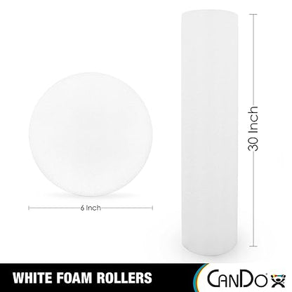 CanDo White PE Foam Rollers for Exercise, Finess, Muscle Restoration, Massage Therapy, Sport Recovery and Physical Therapy for Home, Clinics, Professional Therapy Round 6" x 30"