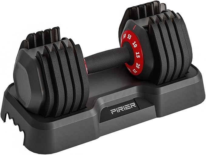 PIRIER Adjustable Dumbbell 55LB Single Dumbbell Weight, 10-in-1 Weight Dumbbell with Anti-Slip Metal Handle for Full Body Workout Fitness