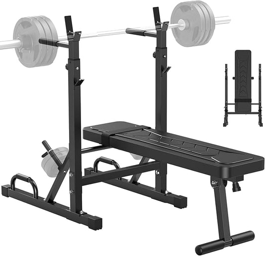 BEKING Weight Bench with Rack, Adjustable Workout Bench With Barbell Rack,Folding Bench Press Rack Stand, Multi-Function Strength Training Home Gym