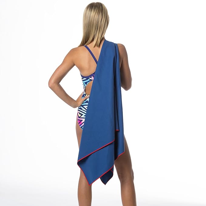 Flow Hydro Sport Towel - Microfiber Quick Dry Swimming Towels for Swim, Pool, Triathlon, and Other Water Sports in Medium, Large, Extra Large, and Hooded Sizes (Navy, Large w/Hood)