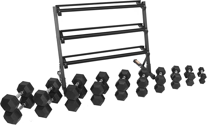 Signature Fitness Premium Rubber Coated Hex Dumbbell Weight Set, Multiple Packages