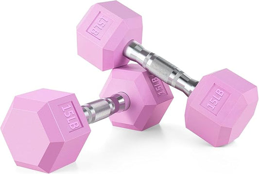 Portzon Weights Dumbbells Pink Colors Compatible with Set of 2 Neoprene/Rubber Dumbbells,1-15 LB, Anti-Slip, Anti-roll, Hex Shape