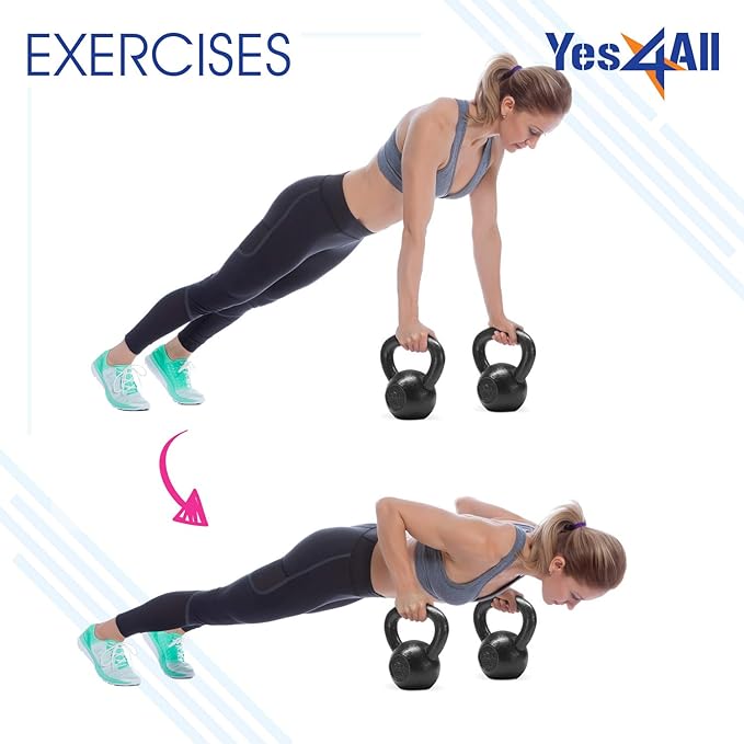 Yes4All Kettlebell Cast Iron Sets 5 - 10 - 15 - 20 - 25 - 30 lbs, Multi-Level from Beginners to Pros Kettlebell Set for Strength Training & Home Gym Equipment