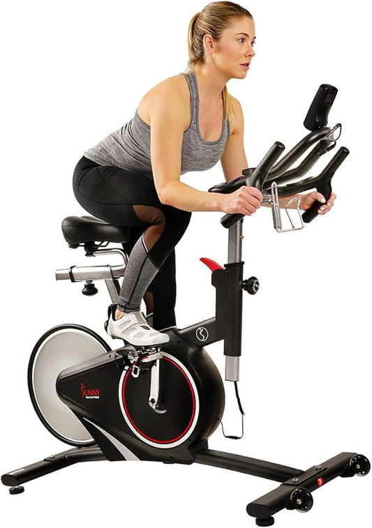 Sunny Health & Fitness Magnetic Rear Belt Drive Indoor Cycling Exercise Bike with RPM Cadence Sensor - SF-B1709, Black