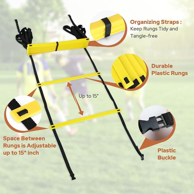 GHB Pro Agility Ladder Agility Training Ladder Speed 12 Rung 20ft with Carrying Bag